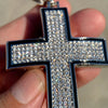 Cross Iced Pendant Flooded Silver Tone Black Trim