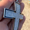 Cross Iced Pendant Flooded Silver Tone Black Trim