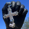 Cross w/Praying Hands Pendant Silver Tone Iced Bling Out CZ 4" in