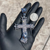 Cross w/Praying Hands Pendant Silver Tone Iced Bling Out CZ 4" in