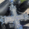 Cross w/Praying Hands Pendant Silver Tone Iced Bling Out CZ 4" in