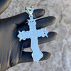 Cross w/Praying Hands Pendant Silver Tone Iced Bling Out CZ 4" in