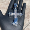 Cross w/Praying Hands Pendant Silver Tone Iced Bling Out CZ 4" in