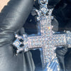 Cross w/Praying Hands Pendant Silver Tone Iced Bling Out CZ 4" in