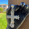 Cross w/Praying Hands Pendant Silver Tone Iced Bling Out CZ 4" in