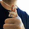 Crown King Iced Pendant Tennis Chain Gold Finish Necklace 24"