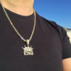 Crown King Iced Pendant Tennis Chain Gold Finish Necklace 24"