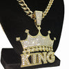 Crown King Pendant Cuban Link Chain Gold Finish Necklace 30"