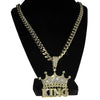 Crown King Pendant Cuban Link Chain Gold Finish Necklace 30"