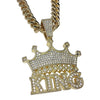 Crown King Pendant Cuban Link Chain Gold Finish Necklace 30"