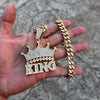 Crown King Pendant Cuban Link Chain Gold Finish Necklace 30"