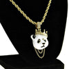 Crown Panda Pendant Gold Finish Rope Chain Necklace 4MM 24"