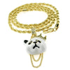 Crown Panda Pendant Gold Finish Rope Chain Necklace 4MM 24"