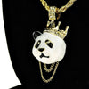 Crown Panda Pendant Gold Finish Rope Chain Necklace 4MM 24"