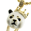 Crown Panda Pendant Gold Finish Rope Chain Necklace 4MM 24"