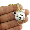 Crown Panda Pendant Gold Finish Rope Chain Necklace 4MM 24"