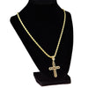 Cuban Cross Iced Pendant Gold Finish Rope Chain Necklace 24"