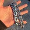Cuban Link Chain Silver Tone Iced Flooded Out Necklace 30" x 18MM