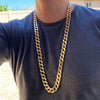 Cuban Link Gold Finish Chain Necklace 33" Long x 15MM Thick