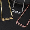 Custom Name Pendant Old English Letters Personalized Curb Chain Necklace