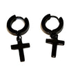 Dangle Drop Cross Hoop Earrings Black Stainless Steel