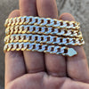 Diamond Cut Chain 14K Gold Plated 925 Silver Two Tone Cuban 8MM 24"