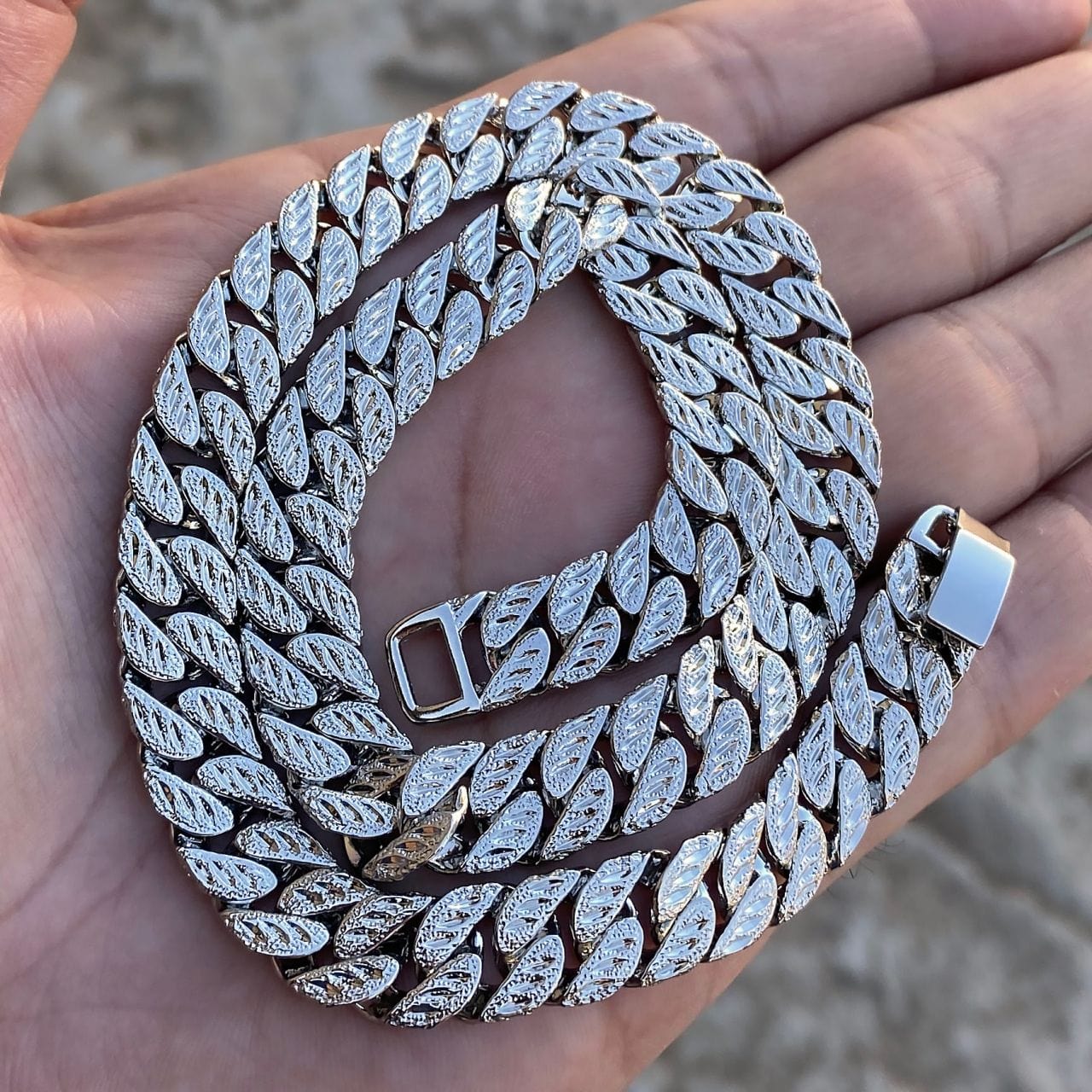 Diamond Dust Diamond Cut Silver Tone Cuban Chain 16
