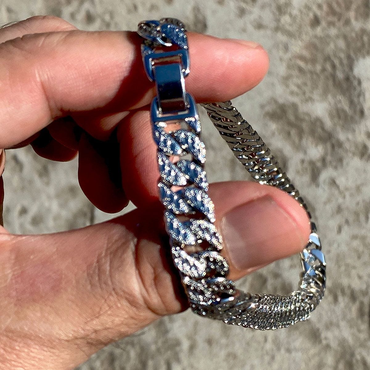 Diamond Dust Diamond Cut Silver Tone Cuban Chain 16