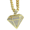 Diamond Shape Pendant Gold Finish Cuban Chain Necklace 30"