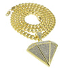 Diamond Shape Pendant Gold Finish Cuban Chain Necklace 30"