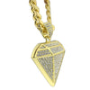 Diamond Shape Pendant Gold Finish Cuban Chain Necklace 30"