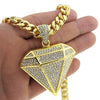 Diamond Shape Pendant Gold Finish Cuban Chain Necklace 30"