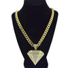 Diamond Shape Pendant Gold Finish Cuban Chain Necklace 30"