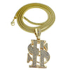 Dollar Sign Gold Finish 36" Franco Chain Necklace