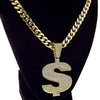 Dollar Sign Iced Pendant Cuban Link Chain Gold Finish Necklace 30"