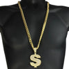 Dollar Sign Iced Pendant Cuban Link Chain Gold Finish Necklace 30"