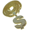 Dollar Sign Iced Pendant Cuban Link Chain Gold Finish Necklace 30"