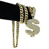 Dollar Sign Iced Pendant Cuban Link Chain Gold Finish Necklace 30"