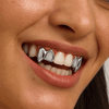 Double Cap Fang Grillz Silver Tone Open Tooth Vampire Teeth Set