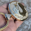 Dragon Round Medallion Chain Iced CZ Gold Plated Franco Necklace 36"