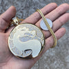 Dragon Round Medallion Chain Iced CZ Gold Plated Franco Necklace 36"