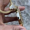 Dragon Round Medallion Chain Iced CZ Gold Plated Franco Necklace 36"