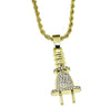 Electric Plug Micro Pendant Gold Finish Rope Chain Necklace 24"