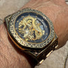 Embossed Dragon Face Men’s Automatic Gold Watch