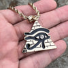 Eye Of Horus Flat Pyramid Gold Plated and Black Pendant Ra Rope Chain 24"
