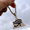 Eye Of Horus Flat Pyramid Gold Plated and Black Pendant Ra Rope Chain 24"