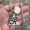 Eye Of Horus Flat Pyramid Gold Plated and Black Pendant Ra Rope Chain 24"