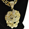 Faceted Lion Pendant Gold Finish Cuban Chain Necklace 30"