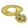 Faceted Lion Pendant Gold Finish Cuban Chain Necklace 30"