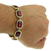 Faux Red Rubies Gold Finish Hip Hop Bracelet 9"